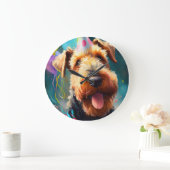 Grande Horloge Ronde Chien Airedale avec casquette d'anniversaire et ba (Maison)
