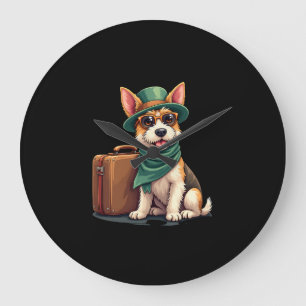 Grande Horloge Ronde Chien amusant voyageant avec graphique de sac pour