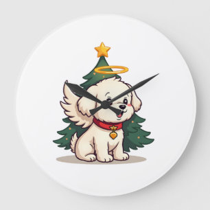 Grande Horloge Ronde Chien ange maltais