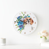 Grande Horloge Ronde Chien Beagle de bouquet bleu (Maison)