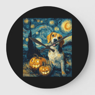 Grande Horloge Ronde Chien beagle mignon Halloween Jack O Lanterne Citr