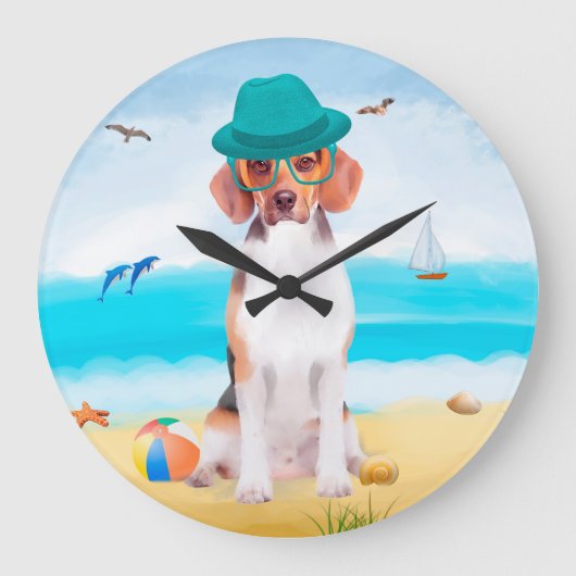 Grande Horloge Ronde Chien beagle Sur La Plage (Recto)