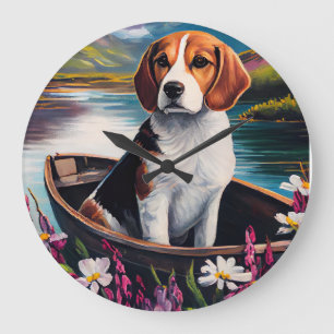 Grande Horloge Ronde Chien Beagle sur une pagaie : Une aventure panoram