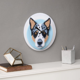 Grande Horloge Ronde Chien Blue Heeler Inspiré 3D