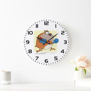 Grande Horloge Ronde Chien bouledogue boxer de dessin animé drôle
