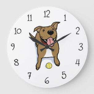 Grande Horloge Ronde Chien Brown avec balle de tennis
