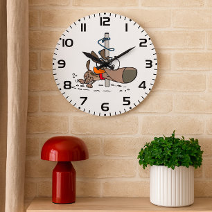 Grande Horloge Ronde Chien caricaturé serré autour d'un pôle avec des f
