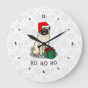 Grande Horloge Ronde Chien Carlin de Noël de Noël de Père Noël (faon cl