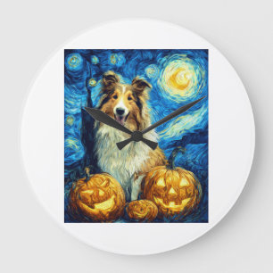 Grande Horloge Ronde Chien Colley Rough Cute Halloween Jack O Lantern C