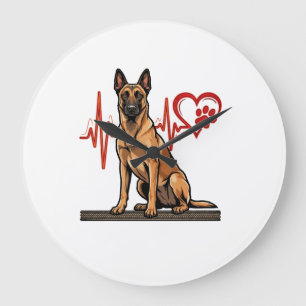 Grande Horloge Ronde Chien de berger belge Battement de coeur Patte Coe