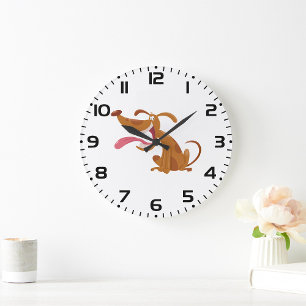 Grande Horloge Ronde Chien de caricature avec grand sourire et langue d