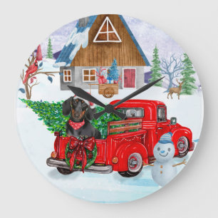 Grande Horloge Ronde Chien de Dachshund en livraison de Noël Camion Nei