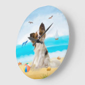 Grande Horloge Ronde Chien de Papillon sur la plage (Angle)