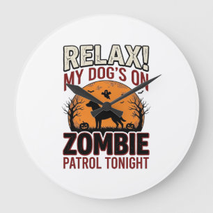 Grande Horloge Ronde Chien de patrouille zombie Halloween Gravure vinta