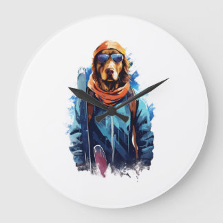 Grande Horloge Ronde Chien de ski dans des lunettes de ski 5