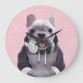 Grande Horloge Ronde Chien de taureau français avec casque (Recto)