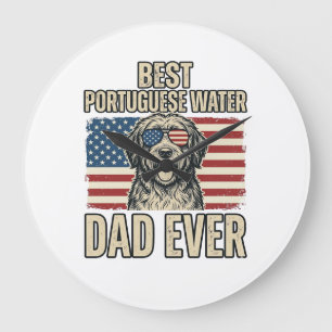 Grande Horloge Ronde Chien d'eau portugais Papa Patriotique Vintage
