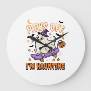 Grande Horloge Ronde Chien d'Halloween balade de skate effrayant