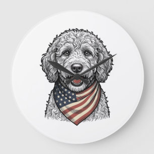 Grande Horloge Ronde Chien doodle patriotique Gravure vintage vecteur D