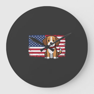 Grande Horloge Ronde Chien Drapeau Américain Vectoriel Patriotique
