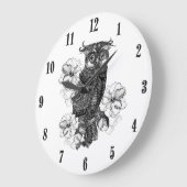 Grande Horloge Ronde Chien gris Orchidées blanches Chien noir (Angle)