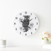 Grande Horloge Ronde Chien gris Orchidées blanches Chien noir (Maison)