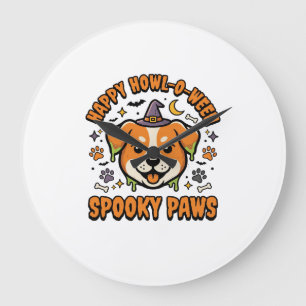 Grande Horloge Ronde Chien Halloween Pattes Effrayantes