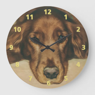 Grande Horloge Ronde Chien irlandais d'or observé par brun