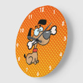 Grande Horloge Ronde Chien jaune-orange de bande dessinée (Angle)