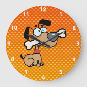 Grande Horloge Ronde Chien jaune-orange de bande dessinée