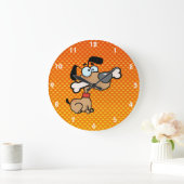 Grande Horloge Ronde Chien jaune-orange de bande dessinée (Maison)