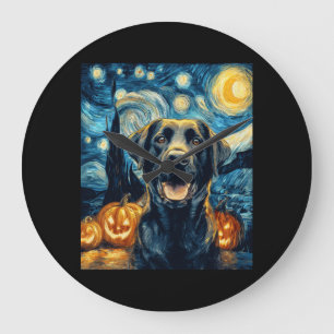 Grande Horloge Ronde Chien Labrador Noir Mignon Halloween Jack O Lanter