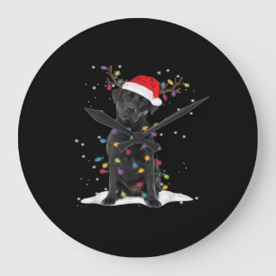 Grande Horloge Ronde Chien Labrador noir Xmas Noël Lumière de l'arbre d