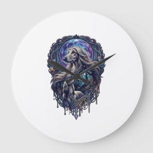 Grande Horloge Ronde Chien Lune de Cristal Forêt Enchantée_1