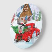 Grande Horloge Ronde Chien maltais en livraison de Noël Camion Neige (Angle)