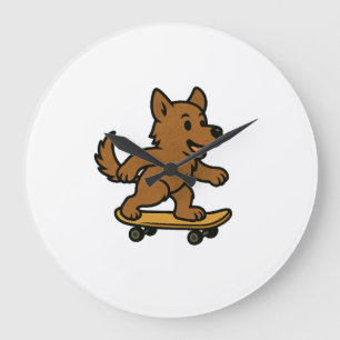 Grande Horloge Ronde Chien mignon faisant du skateboard