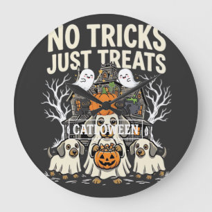 Grande Horloge Ronde Chien Mignon Halloween Pas de Farces Rien que des
