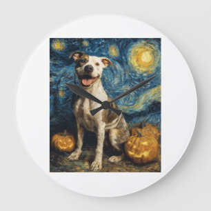 Grande Horloge Ronde Chien Mignon Pit Bull Halloween Jack O Lantern Cit
