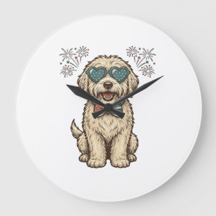 Grande Horloge Ronde Chien patriotique feux d'artifice conception de t-