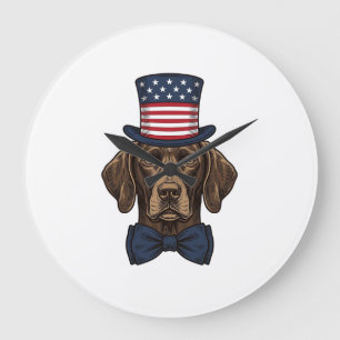 Grande Horloge Ronde Chien Patriotique Gravure Vintage Design de T-Shir