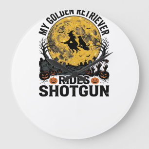 Grande Horloge Ronde Chien Retriever Doré Roule en Fusil de Chasse Art 