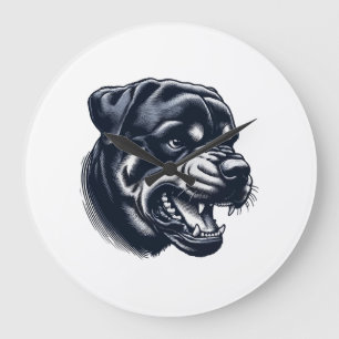 Grande Horloge Ronde Chien Rottweiler en colère  Œuvre d'art de chien d