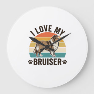 Grande Horloge Ronde Chien Sheltie Vintage J'Aime Mon Bruiser Design Ré