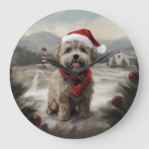 Grande Horloge Ronde Chien Yorkipod en Noël de neige