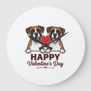 Grande Horloge Ronde Chiens Boxer Joyeuse Saint-Valentin Vintage