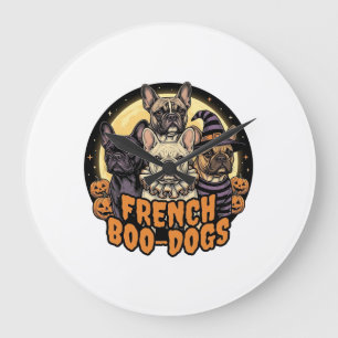 Grande Horloge Ronde Chiens de French Boo Halloween Création Bouledogue
