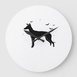 Grande Horloge Ronde Chiens de Ibizan � Silhouette de Lune d'Halloween