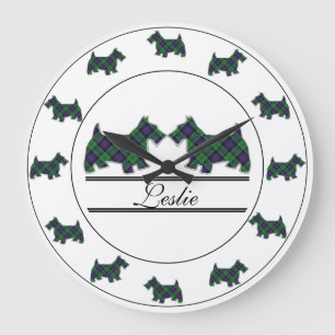 Grande Horloge Ronde Chiens écossais de chasse du clan Leslie Tartan Sc
