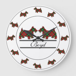 Grande Horloge Ronde Chiens écossais de Clan Boyd Tartan Plaid Scottie