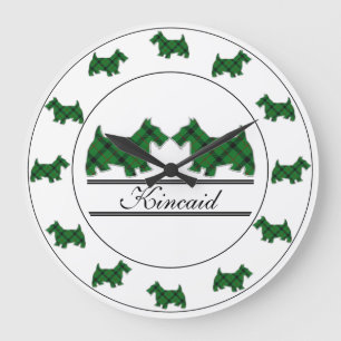 Grande Horloge Ronde Chiens écossais de Clan Kincaid Tartan Plaid Scot